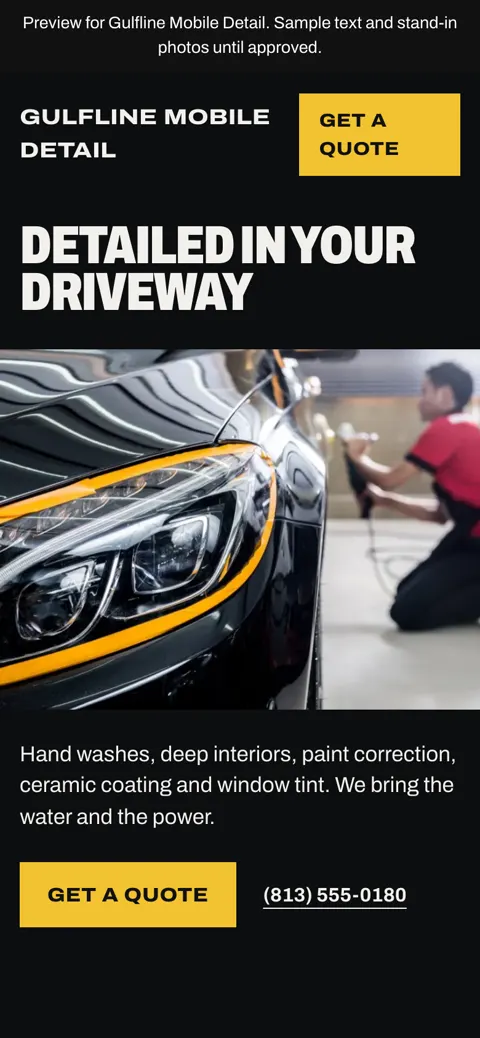 The detailing concept on a phone, with the Get a quote button at the top.